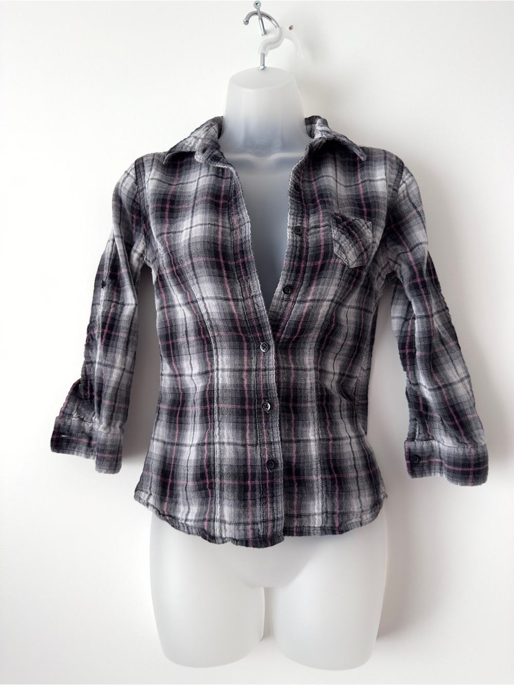 black and pink plaid flannel